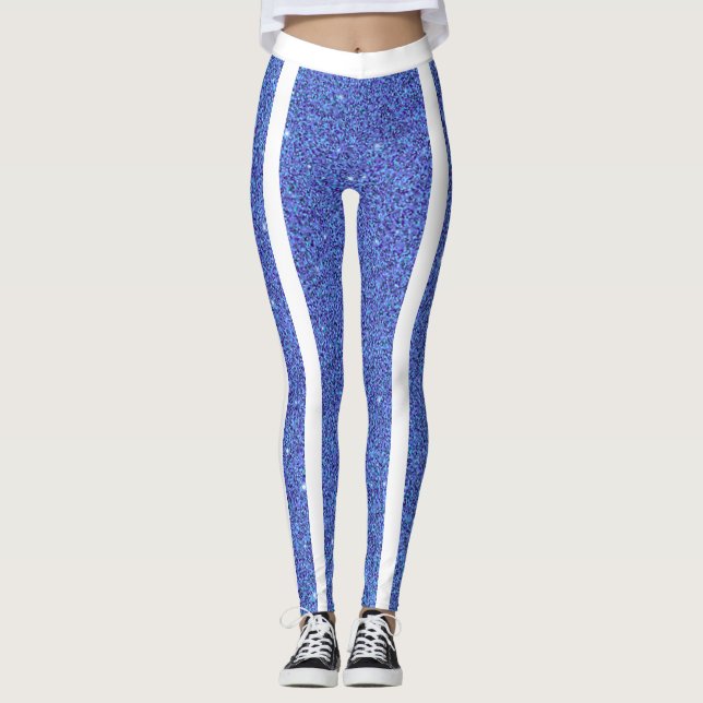 Legging Glitter Azul-Branco Moderno, Glitter Estimulações (Frente)