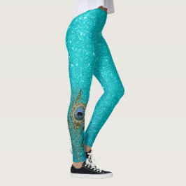 Legging Glitter Azul Teal com Pé Pavão