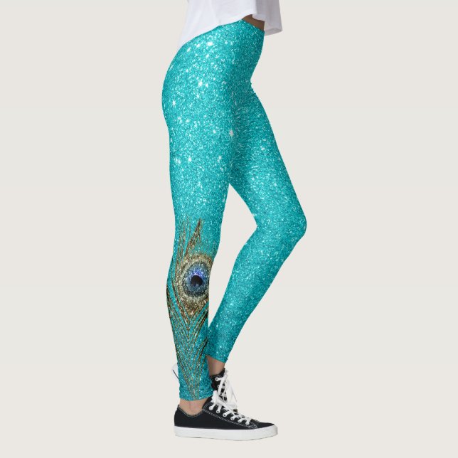 Legging Glitter Azul Teal com Pé Pavão (Direita)