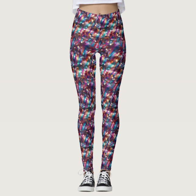 Legging Glitter de Disco Dourado Roxo do Gama Abstrato (Frente)
