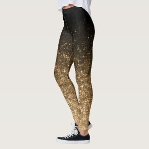 Legging Glitter de gradiente cinzento preto de ouro espaço