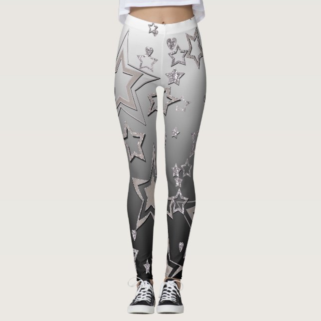 Legging Glitter de gradiente natalício brilhando estrelas  (Frente)