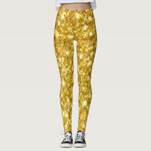 Legging Glitter de Grelha de Grelha Metálica Dourada