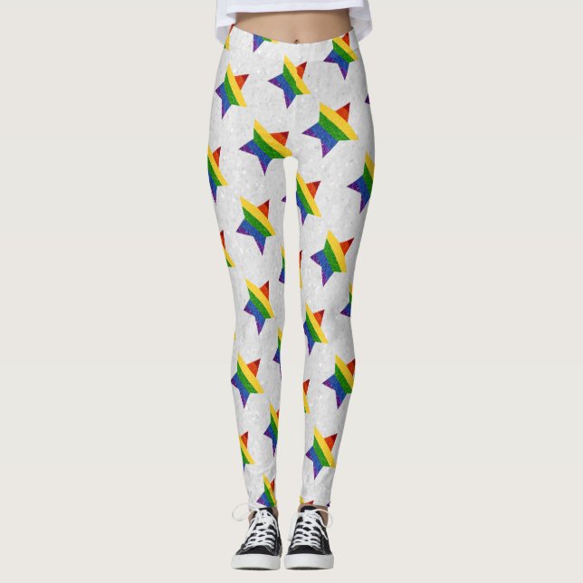 Legging Glitter de Sinalizador do Orgulho Estrela LGBT (Frente)