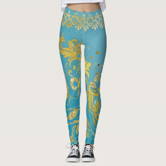 Legging Glitter de Teal Girly Dourado Azul