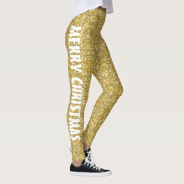 Legging Glitter Dourado Clássico de Feliz Natal (Direita)