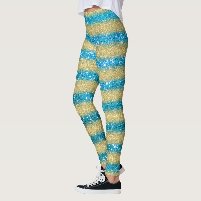 Legging Glitter Dourado de Presente Azul de Luxo (Esquerda)