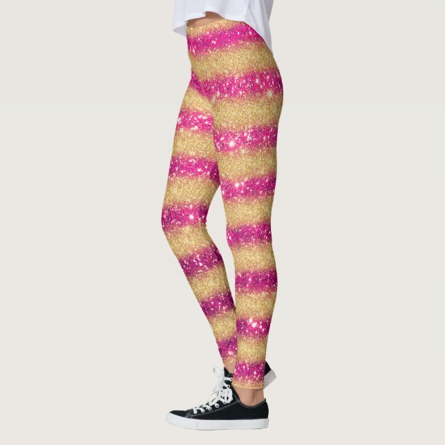 Legging Glitter Dourado de Presente Popular Rosa de Luxo (Esquerda)