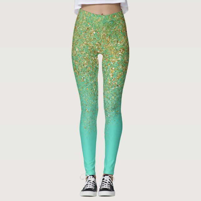Legging Glitter Dourado e Glitor de Aqua Glam do Teal (Frente)