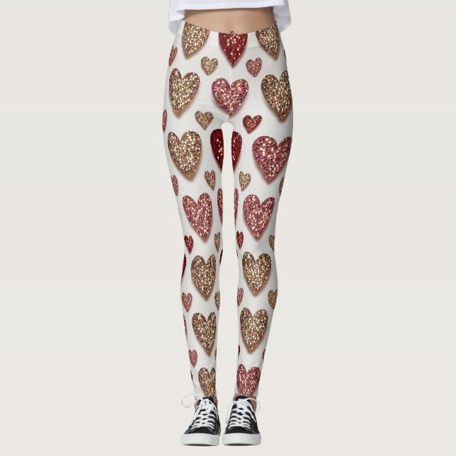 Legging Glitter Hearts Pattern – Sparkling Romantic Love  (Frente)