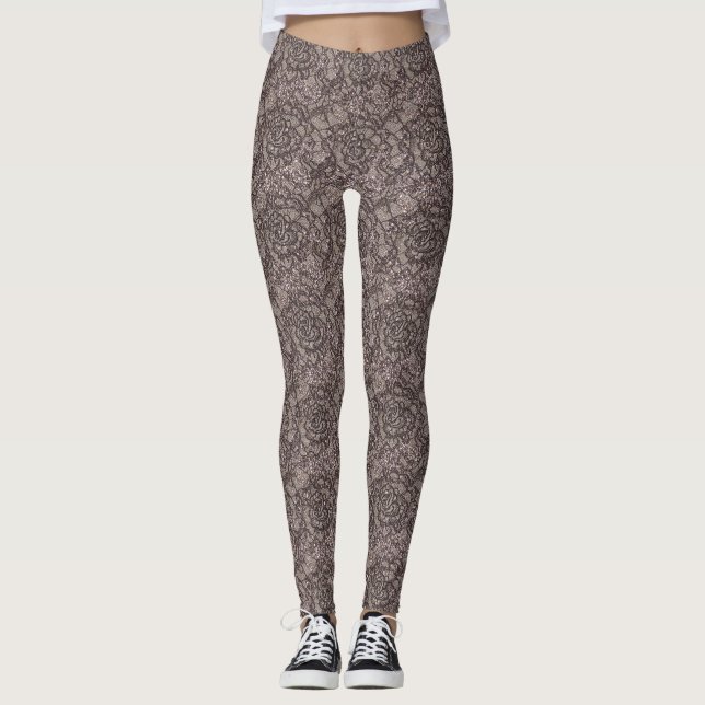 Legging Glitter Lace Illusion Pattern – Elegant Sparkling  (Frente)