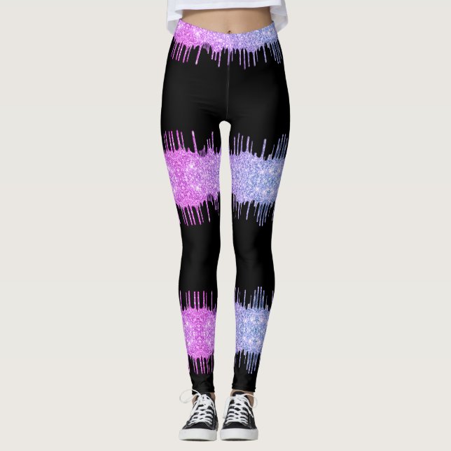 Legging Glitter Neon Roxo Coloca Pernas Negras (Frente)