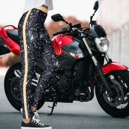 Legging Glitter preto-branco brilha riscas de padrão brilh