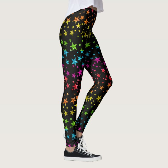 Legging Glitter Rainbow Star Orgulho gay Chic Black (Direita)