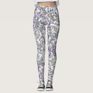 Legging Glitter sem costura cintilação sequências prateada