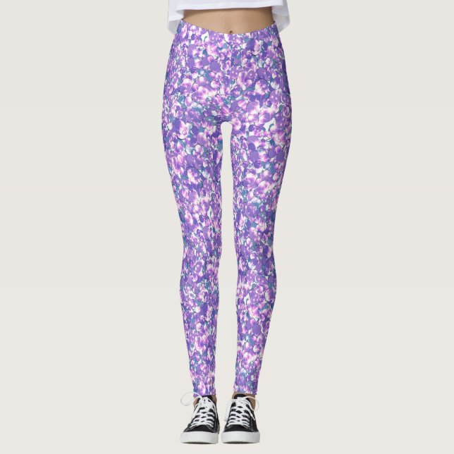 Legging Glitter sem costura cintilação sequências prateada (Frente)