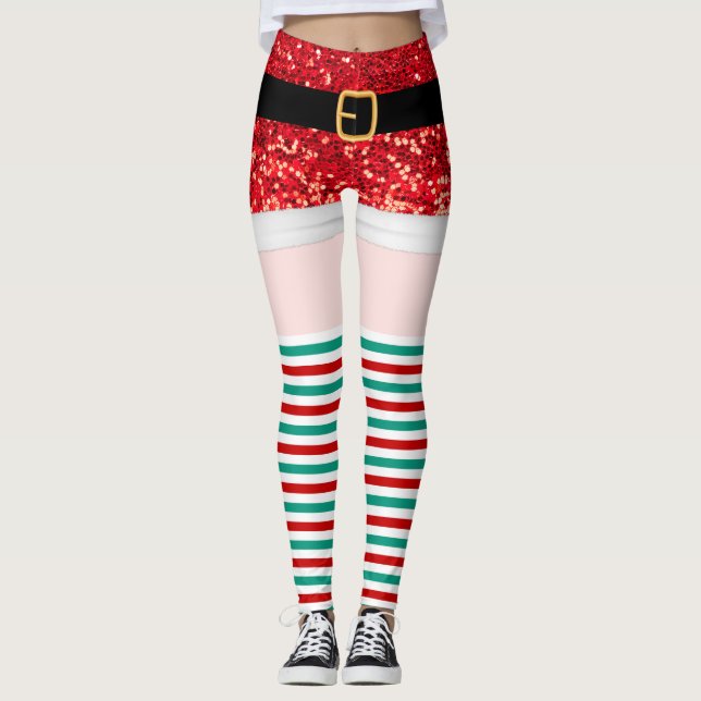 Legging Glitter vermelho do Papai Noel (Frente)