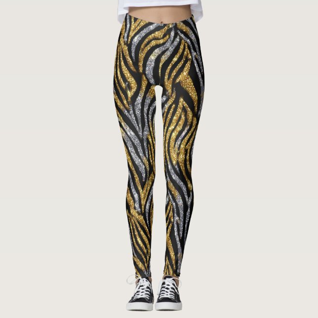 Legging Glitter Zebra Pattern – Sparkling Black & White  (Frente)