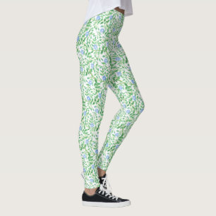 Legging Glória Azul da Manhã Personalizada Floral em Branc