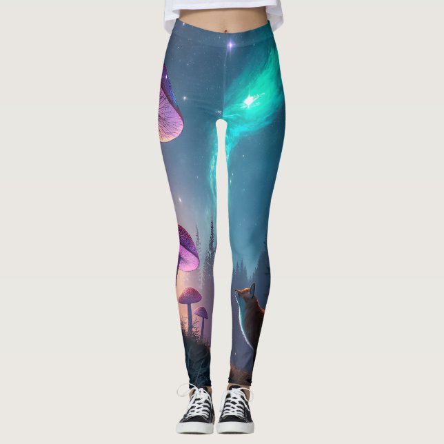 Legging Glowing Mushroom Forest Fox Fantasy Art (Frente)