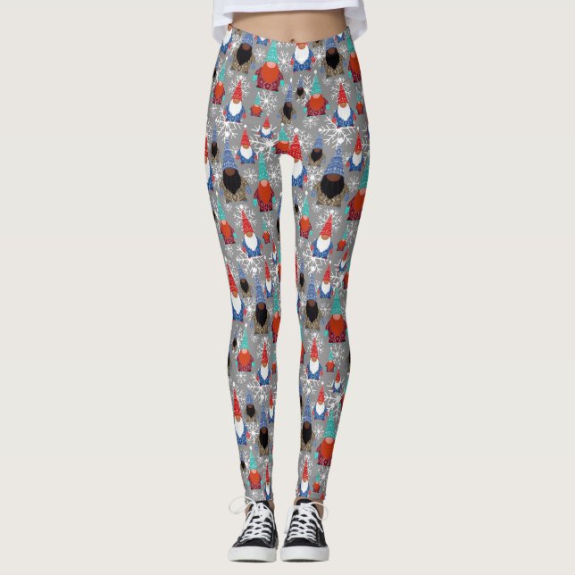 Legging Gnome Snowflake Ilustra Padrão de Natal (Frente)
