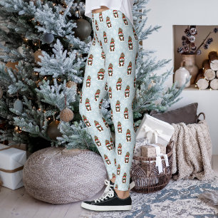 Legging Gnomo de Natal Aconchegante Vermelho Verde Inverno