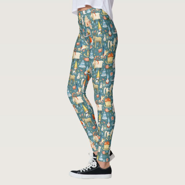Legging Gnomos Nórdicos de Natal Whimsso com Animais (Esquerda)