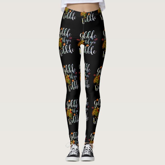 Legging Gobble Til You Wobble Ação De Graças Rainbow (Frente)
