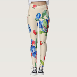 Legging Goji, mirtilo: padrão de ilustração de aquarela.