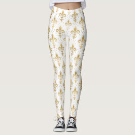 Legging Gold fleur-de-lis seamless pattern on white