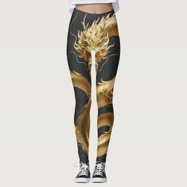 Legging Golden Chinese Dragon Art | Mythical Creature Fant (Frente)