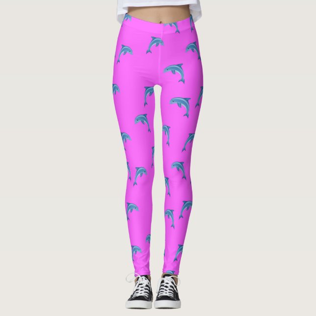 Legging Golfinhos azuis em rosa, templo animal, desenho an (Frente)