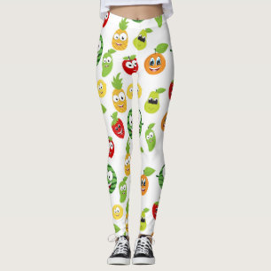 Legging Gomas de Fruta Divertidas Com Padrão de Rostos