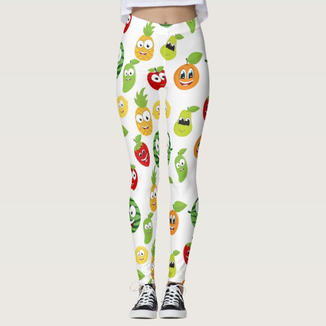 Legging Gomas de Fruta Divertidas Com Padrão de Rostos (Frente)