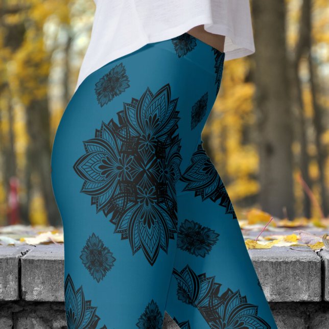 Legging Gorgeous Blue Ocean Mandela Pattern (Mandela on Ocean Blue)