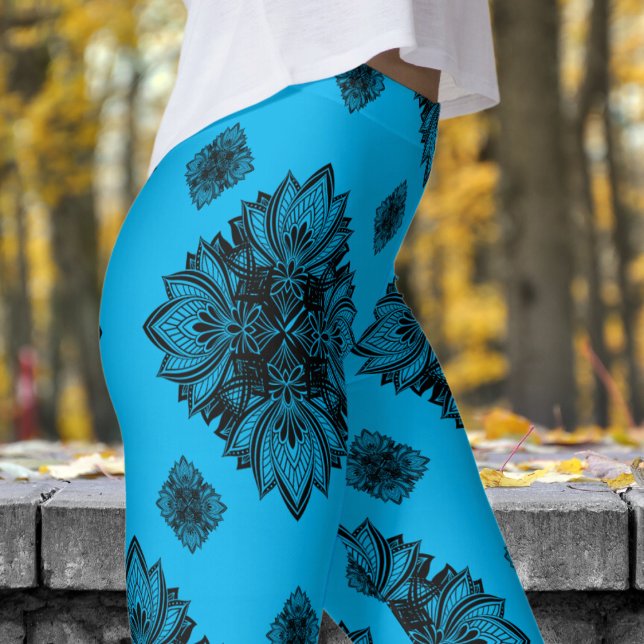 Legging Gorgeous Blue Sky Mandela Pattern (Mandela on Deep Sky Blue)
