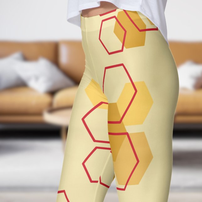 Legging Gorgeous Champagne White Honeycomb Pattern (Honeycomb on Champagne)