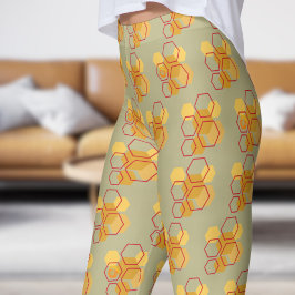 Legging Gorgeous Green Sage Honeycomb Pattern
