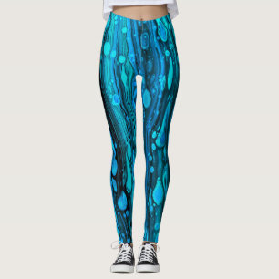 Legging Gotas Azuis Ardor Acrílica Abstrato Fluida Arte