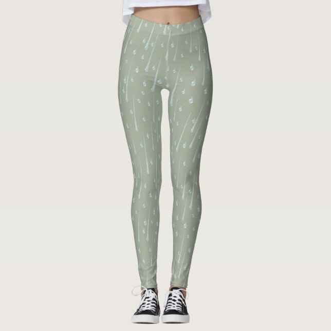 Legging Gotas de Chuva Caindo Lindos Dias Chuvosos Verde O (Frente)
