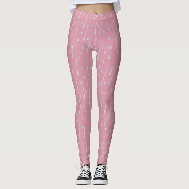 Legging Gotas de Chuva Caindo Rosa Doce Dia Chuvoso (Frente)