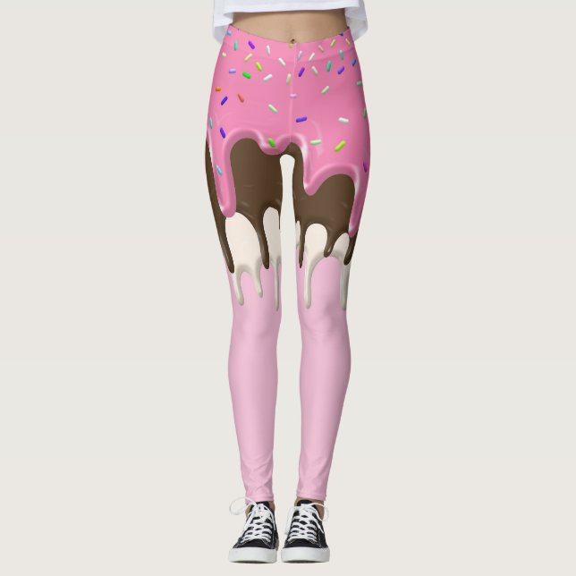 Legging gotejamento de aspersão de glacé rosa-sorvete (Frente)