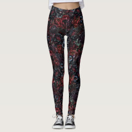 Legging Gothic Black Cat & Dark Flowers Pattern