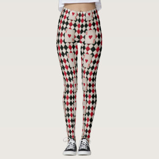 Legging Gótica Vermelha e Preta Harlequina Rainha de Copas