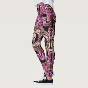 Legging Gótico - Ornament Rosa com Crânio