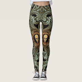 Legging Gótico Sage Verde Ornament Com Crânio
