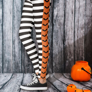 Legging Gótico Stripes Laranja Bat Halloween