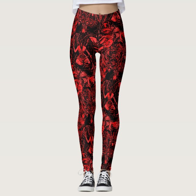 Legging Gótico Vitoriano Gótico Negro e Vermelho (Frente)