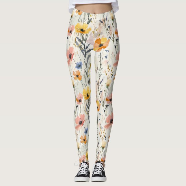 Legging Gouache Meadow Flowers Padrão (Frente)