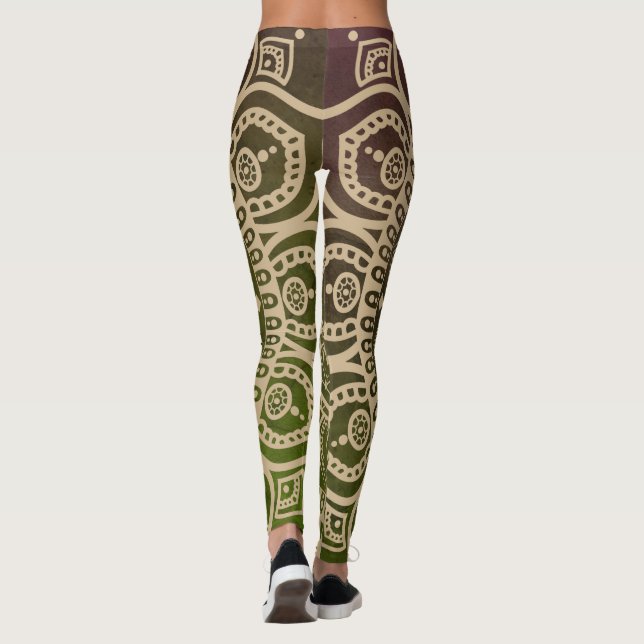 Legging Gradação artística verde empoeirado Mandala Yoga (Verso)